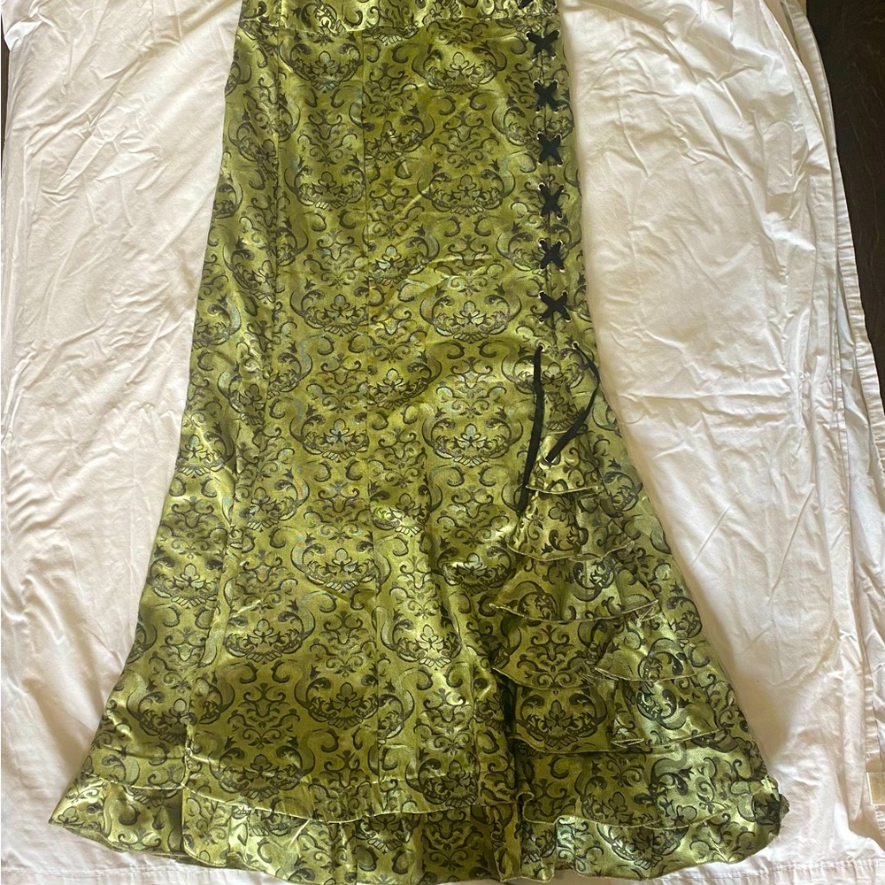 Vintage green satin maxi skirt
